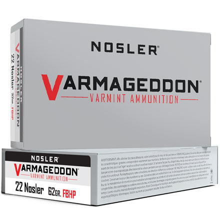 22 Nosler 62 Grain Flat Base Hollow Point Varmageddon 50 Rounds