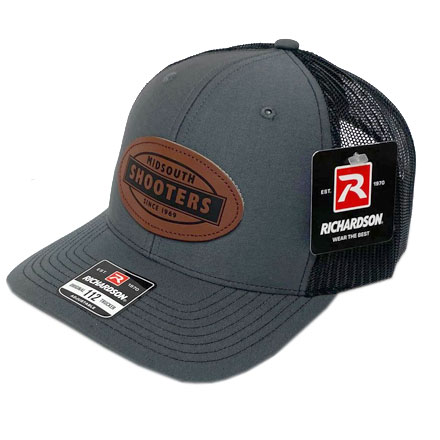Richardson 112 Charcoal Front & Black Mesh Trucker Cap With Leather Midsouth Logo