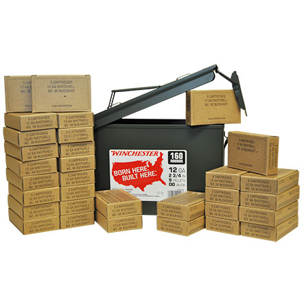 12 Gauge 2-3/4" 9 Pellet #00 Buckshot 160 Rounds with Ammo Can