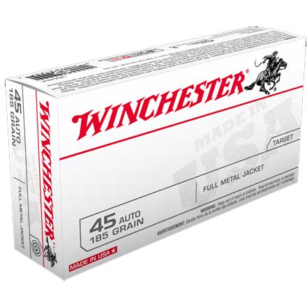Winchester USA Target 45 Auto 185 Grain Full Metal Jacket Flat Nose 50 Rounds