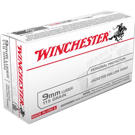 Winchester Defense 9mm 115 Grain Jacketed Hollow Point 50 Rounds
