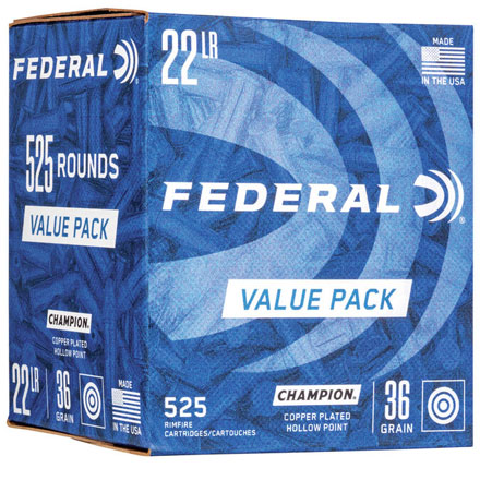 Federal Champion Copper Plated Hollow Point 22 LR 36 Grain High Velocity 525 Rounds