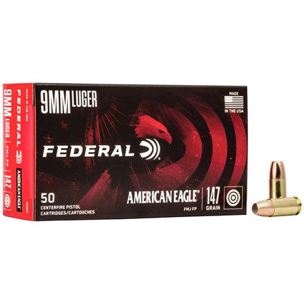 American Eagle 9mm Luger 147 Grain Full Metal Jacket Flat Point 50 Rounds