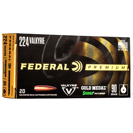 224 Valkyrie 90 Grain Sierra Matchking Boat Tail Hollow Point 20 Rounds