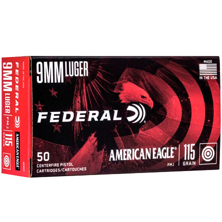 Federal American Eagle 9mm Luger 115 Grain Full Metal Jacket 50 Rounds