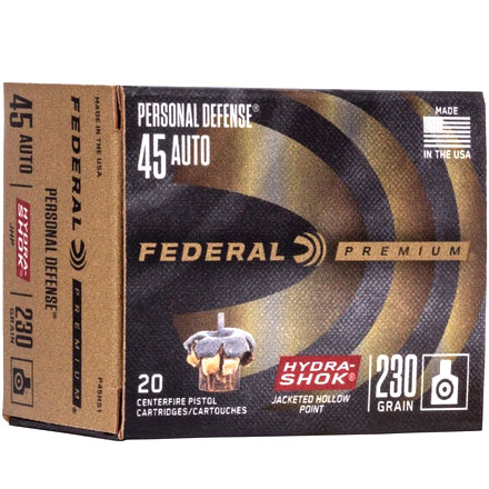 45 ACP 230 Grain Jacketed Hollow Point Hydrashock 20 Rounds