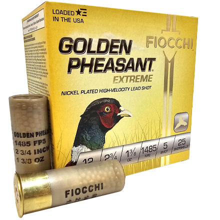 Fiocchi Golden Pheasant 12 Gauge 2-3/4" 1-3/8oz #5 Nickel Plated Shot 1485fps 25 Rounds