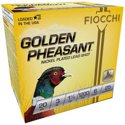 Fiocchi Golden Pheasant 20 Gauge 3" 1-1/4oz #6 Nickel Plated Shot 1200fps 25 Rounds