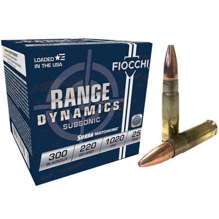 Fiocchi 300 Blackout 220 Grain Hollow Point Boat Tail Match King 25 Rounds