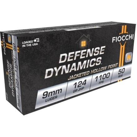 Fiocchi 9mm Luger 124 Grain JHP 1100 FPS 50 Rounds