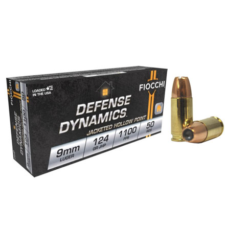 Fiocchi 9mm Luger 124 Grain JHP 1100 FPS 50 Rounds