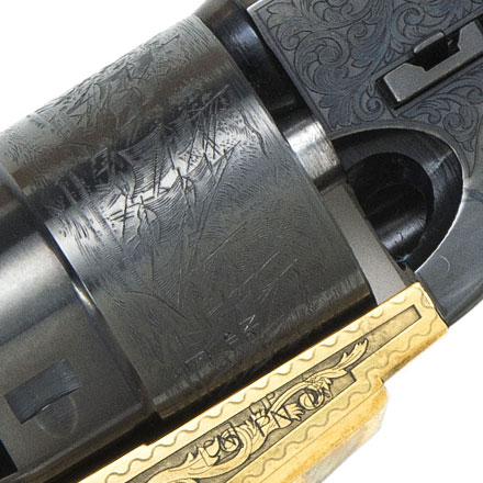 1851 Navy Engraved Black Powder Revolver 44 Caliber Brass Frame Walnut Grip 7.5 Inch Barrel