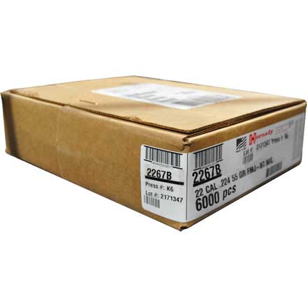 22 Caliber .224 Diameter 55 Grain FMJ BT With Cannelure Approximately 6,000/ Case