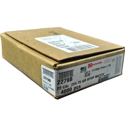 22 Caliber .224 Diameter 75 Grain Boat Tail Hollow Point Match 4000 Count