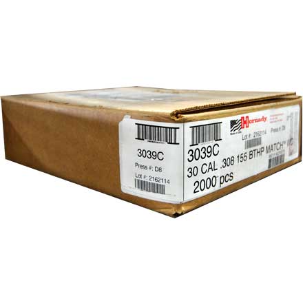 30 Caliber .308 Diameter 155 Grain Boat Tail Hollow Point With Cannelure 2000 Count