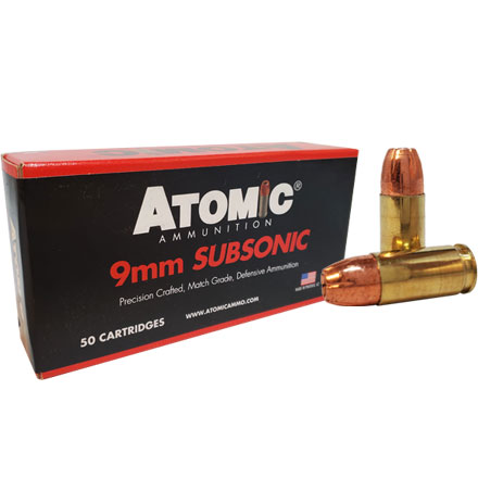 Atomic Ammunition Subsonic 9mm 147 Grain Bonded Hollow Point 50 Rounds