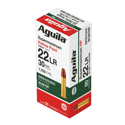 Aguila Supermaximum 22 LR Hyper Velocity Copper-Plated Hollow Point 30 Grain 50 Rounds 1700FPS