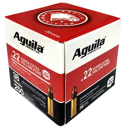 Aguila Super Extra 22 Long Rifle High Velocity 38 Grain Copper Plated Hollow Point 250 Count