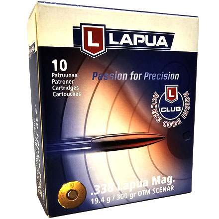Lapua Ammunition 338 Lapua Magnum 300 Grain Scenar OTM 10 Rounds