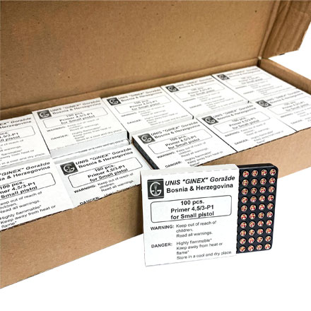 Unis Ginex Small Pistol Primer 5,000 Count Case Nickel Cup