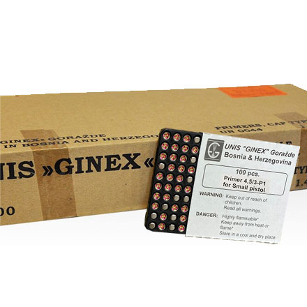 Unis Ginex Small Pistol Primer 5,000 Count Case Nickel Cup