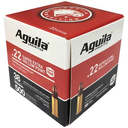 Aguila Super Extra 22 Long Rifle High Velocity 38 Grain Copper Plated Hollow Point 2000 Round Case