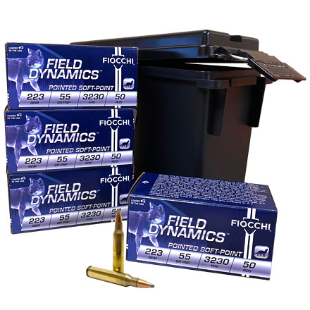 223 Ammo Can Combo - 200 Rounds of Fiocchi 223 Remington 55 Grain Soft Point in 40 Caliber Ammo Can