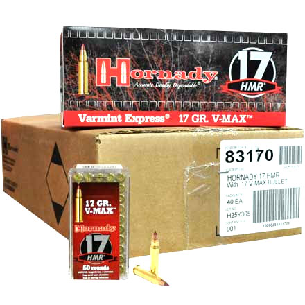Hornady Varmint Express 17 HMR 17 Grain V-Max 2000 Round Case
