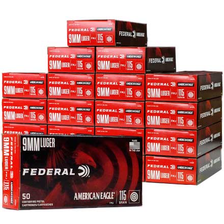 Federal American Eagle 9mm Luger 115 Grain Full Metal Jacket 1000 Round Case