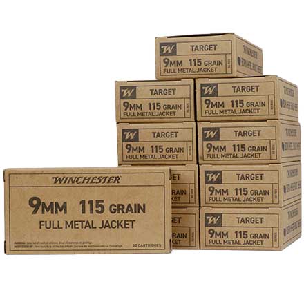 Winchester Service Grade 9mm Luger 115 Grain Full Metal Jacket 500 Round Case